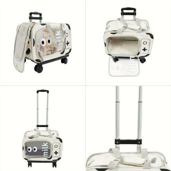 Extra Large Rolling Pet Carrier Backpack with 4-Wheel Mobility & Backpack Design