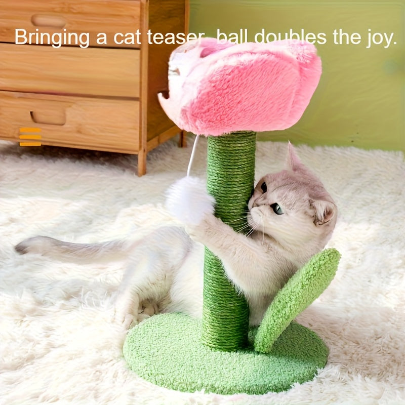 Tulip Cat Scratch Column - Sisal Scratching Post with Pom-Pom Topper, No Shedding Durable Cat