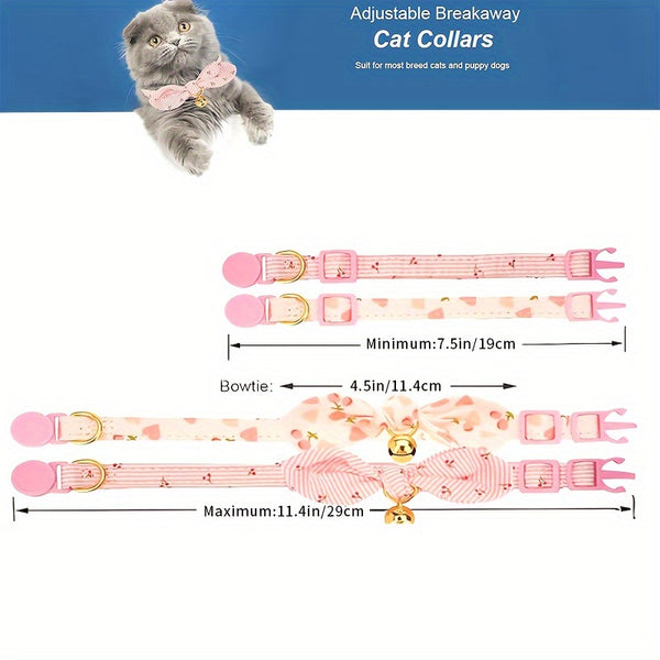1pc Adjustable Breakaway Cat Collar - Soft Polyester Safety Collar with Floral Bow