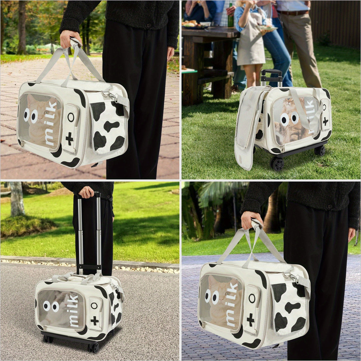 Extra Large Rolling Pet Carrier Backpack with 4-Wheel Mobility & Backpack Design